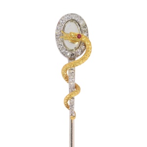 Aesculapius Staff Stickpin: A Tribute to Medicine in Gold and Diamonds